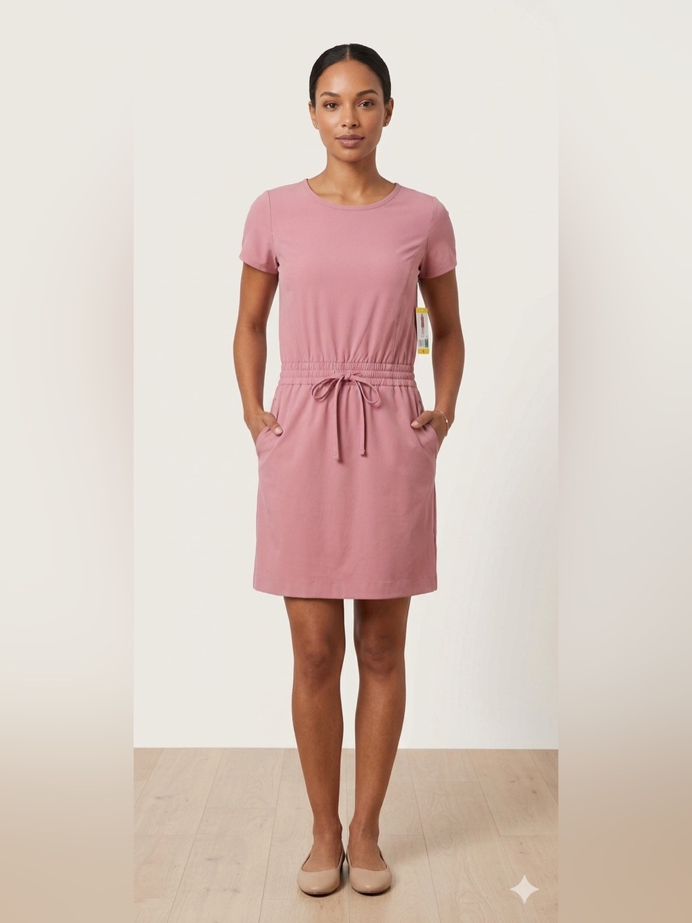 32 Degrees Mauve/Dusty Rose Drawstring Waist Short Sleeve Dress